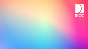 Bright blue pink gradient EICC Zoom Background, click to download