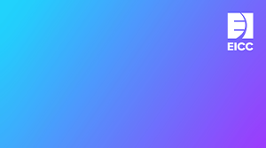 Bright blue purple gradient EICC Zoom Background, click to download